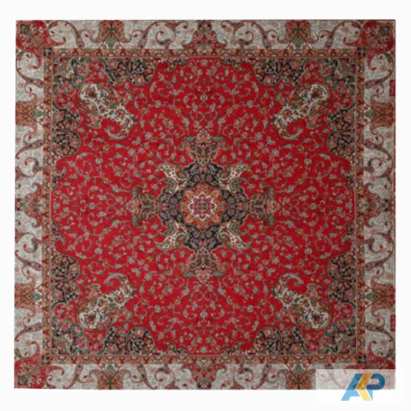 ترمه طرح گلستان قرمز حاشیه زربافت مربع سایز 70 * 70